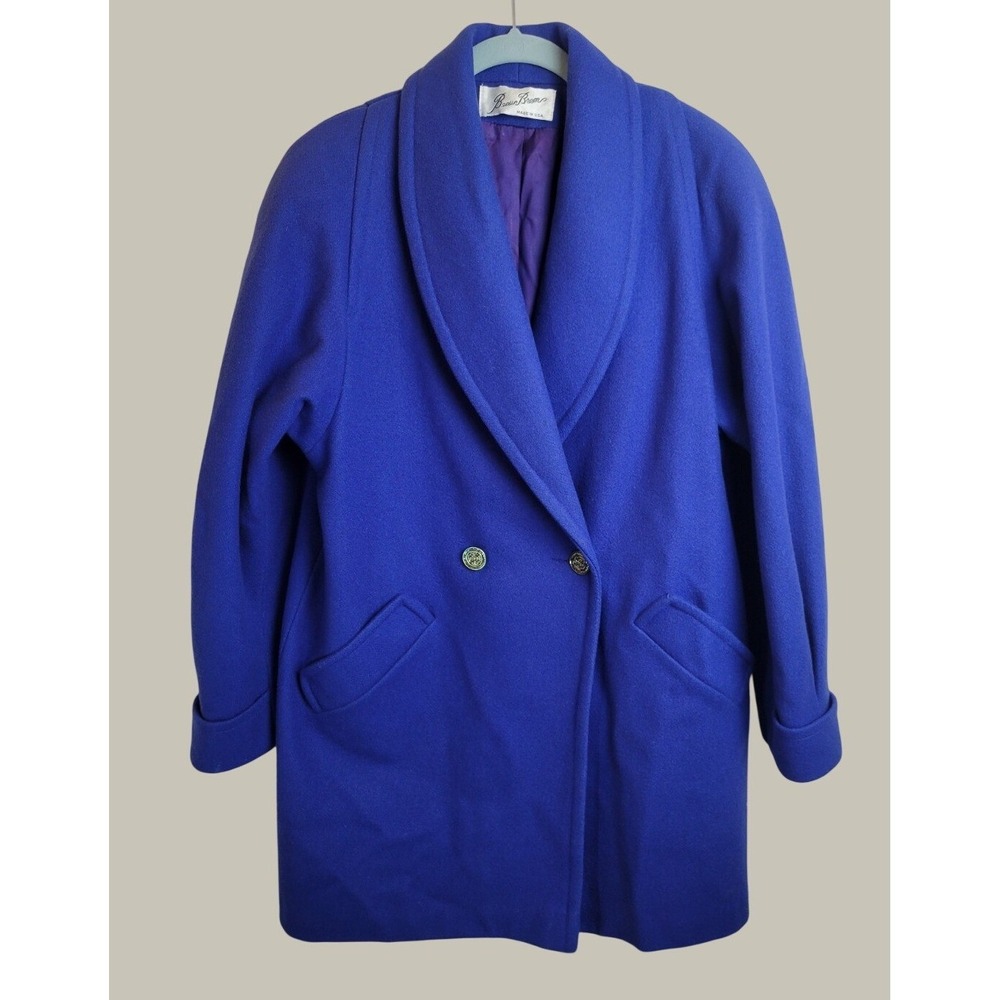 VTG Beau Brem Wool Coat Collar Double Breasted ILGWU Union Royal Blue XL
